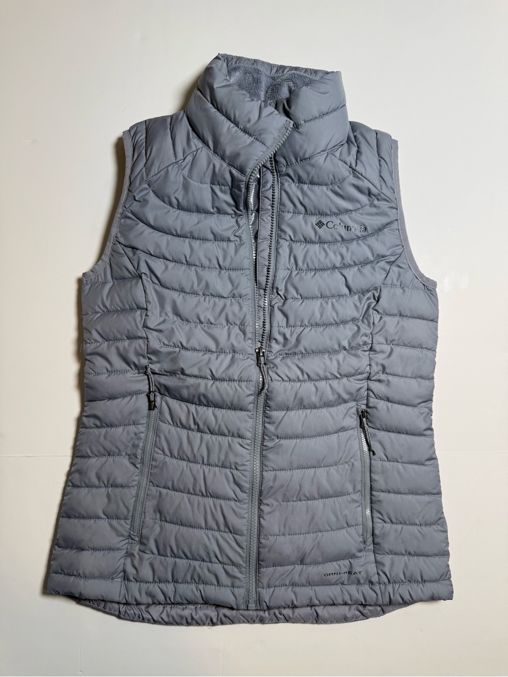 Columbia Omni-Heat Women's S Gray Puffer Vest Insulated Full Zip Athleisure